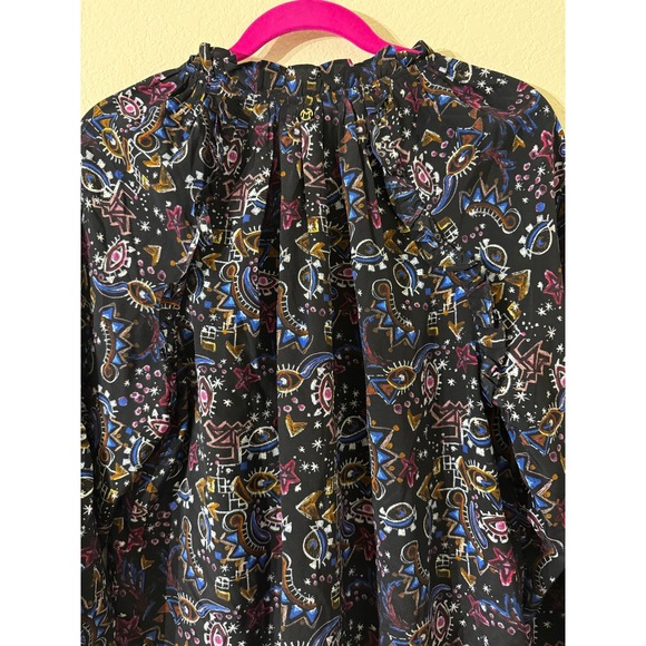 Marie Oliver Lennon Blouse Mystic celestial Silk Evil Eye Print Sz M Whimsigoth - Picture 7 of 8